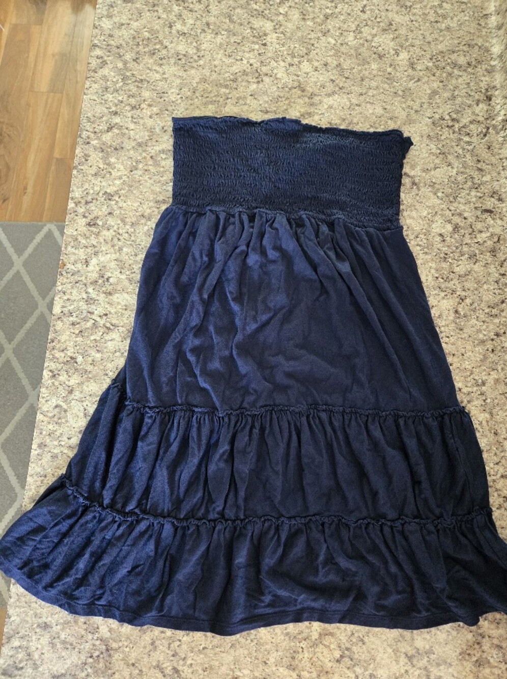 GOOD USED CONDITION EXPRESS NAVY BLUE TUBE TOP SMOCKED DRESS, LARGE